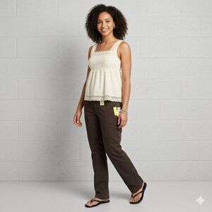 Women's Brown Khaki Low Waist Straight Leg Y2K Pants, Size 12 NWT, Vintage